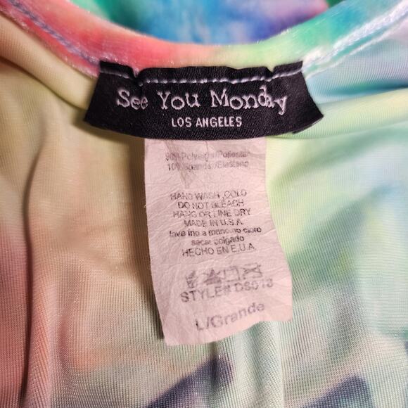 See You Monday Rainbow Velvet Tie Dye Dress L G Grande Large LA Los Angeles - Picture 8 of 8